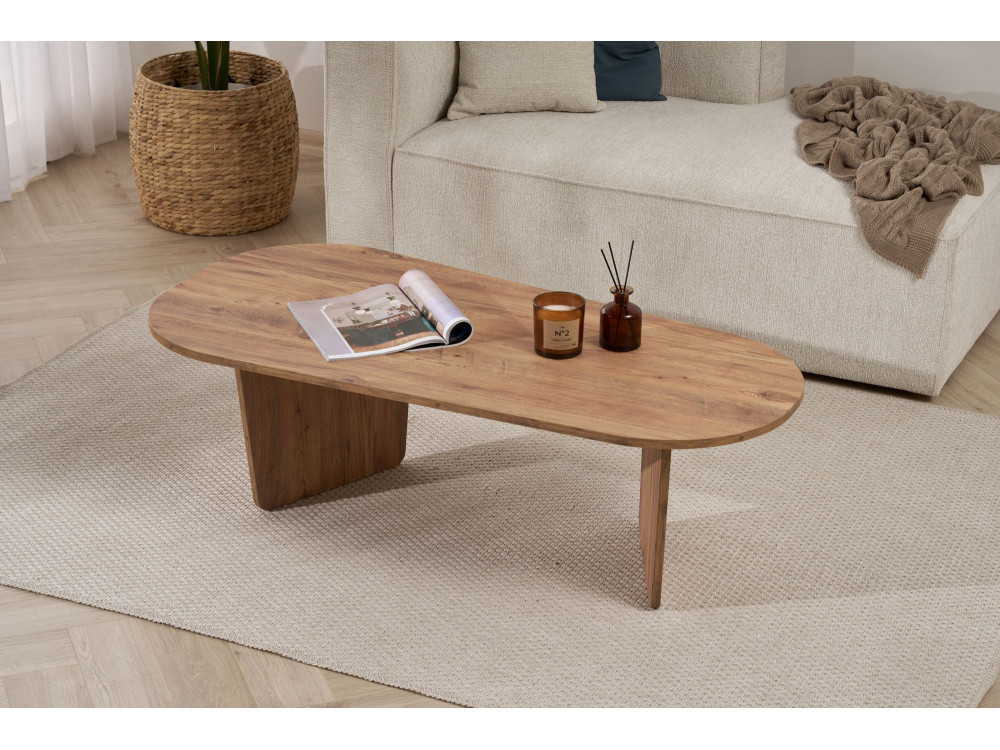 Table basse en bois "Ovalis" - 130 x 65 x 40 cm - Pin atlantique