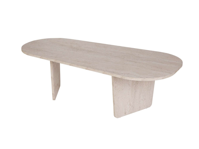 Table basse en bois "Ovalis" - 130 x 65 x 40 cm - Travertin