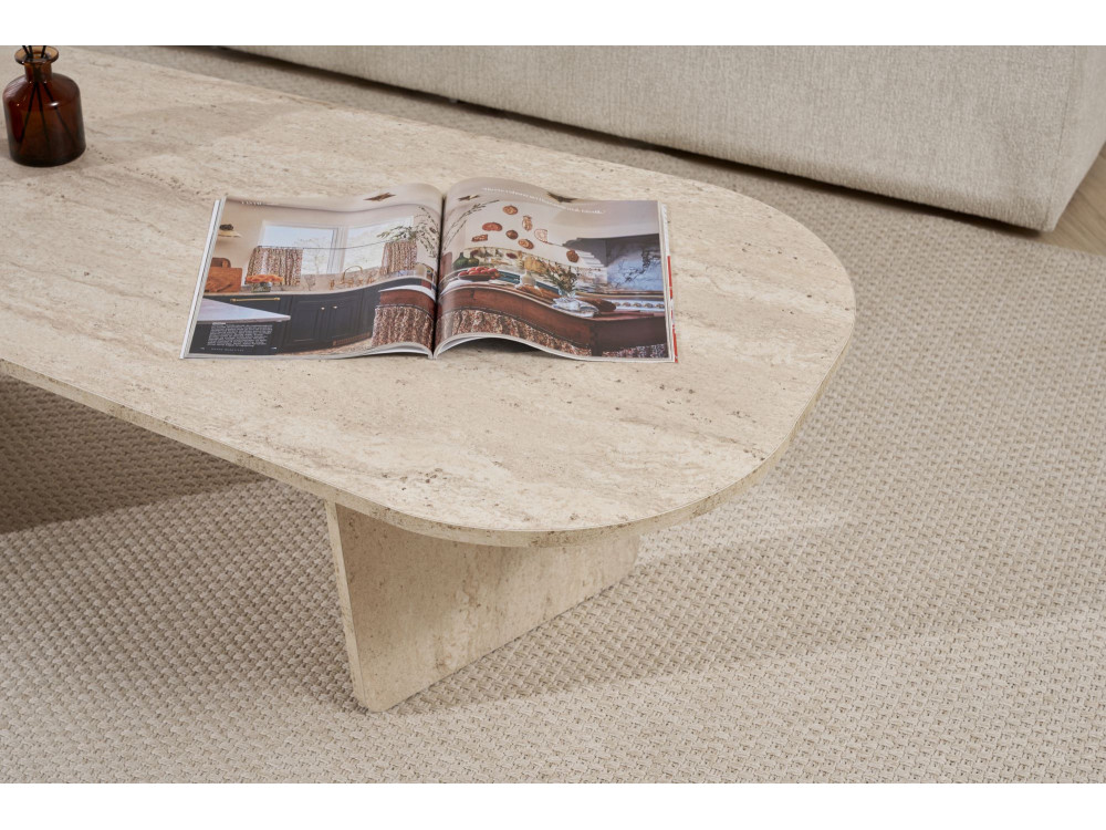 Table basse en bois "Ovalis" - 130 x 65 x 40 cm - Travertin