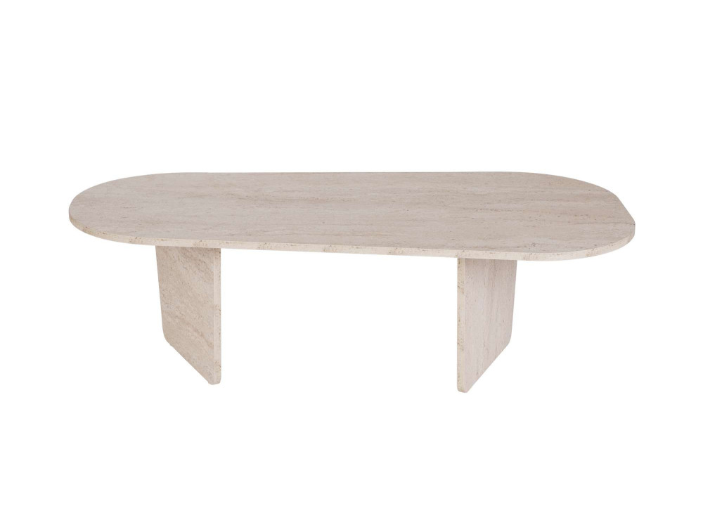Table basse en bois "Ovalis" - 130 x 65 x 40 cm - Travertin