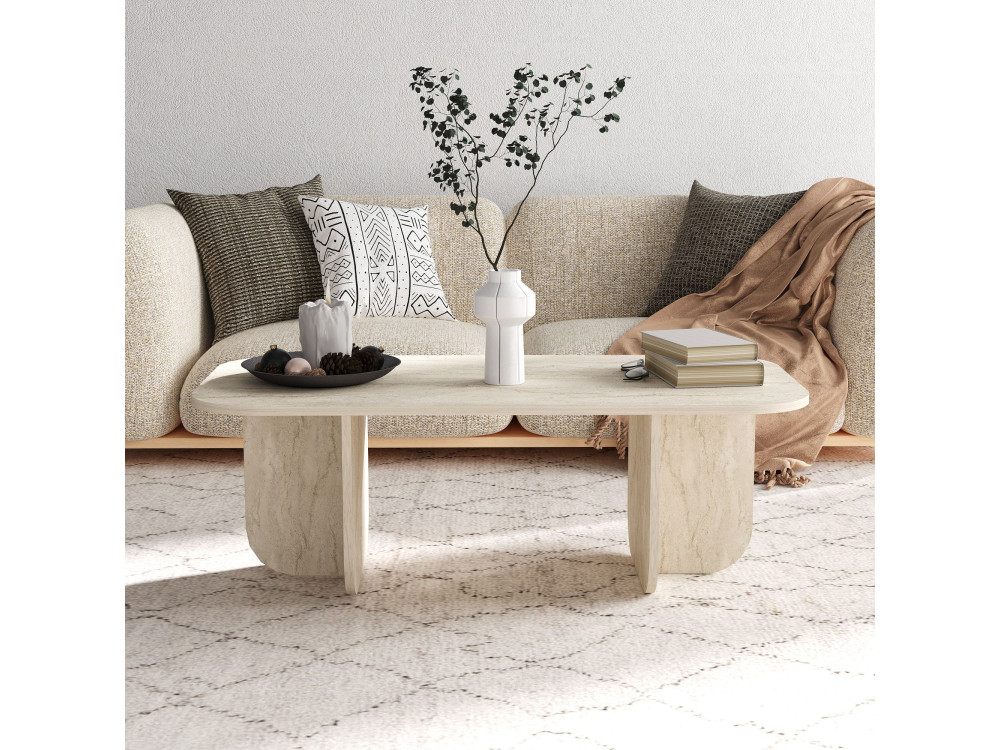 Table basse en bois "Becaj" - 120 x 60 x 41 cm - Travertin