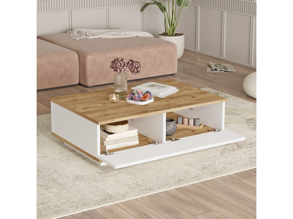 Table basse en bois "FR14" - 90 x 60 x 28 cm - Pin atlantiqueBlanc
