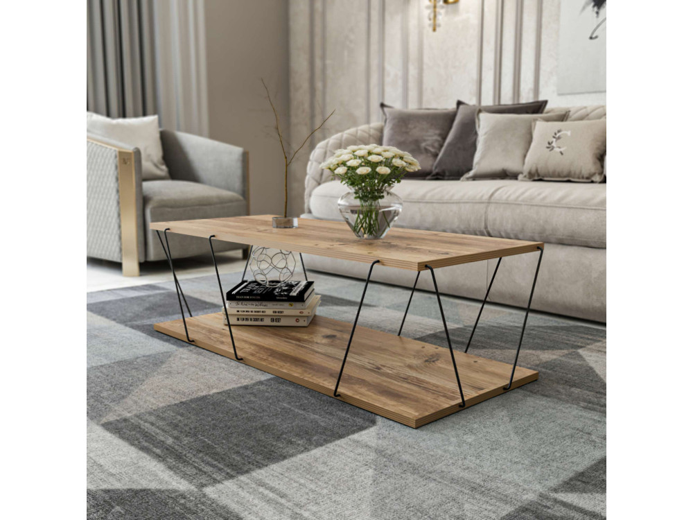 Table basse en bois "Zisino" - 120 x 50 x 30 cm - Marron