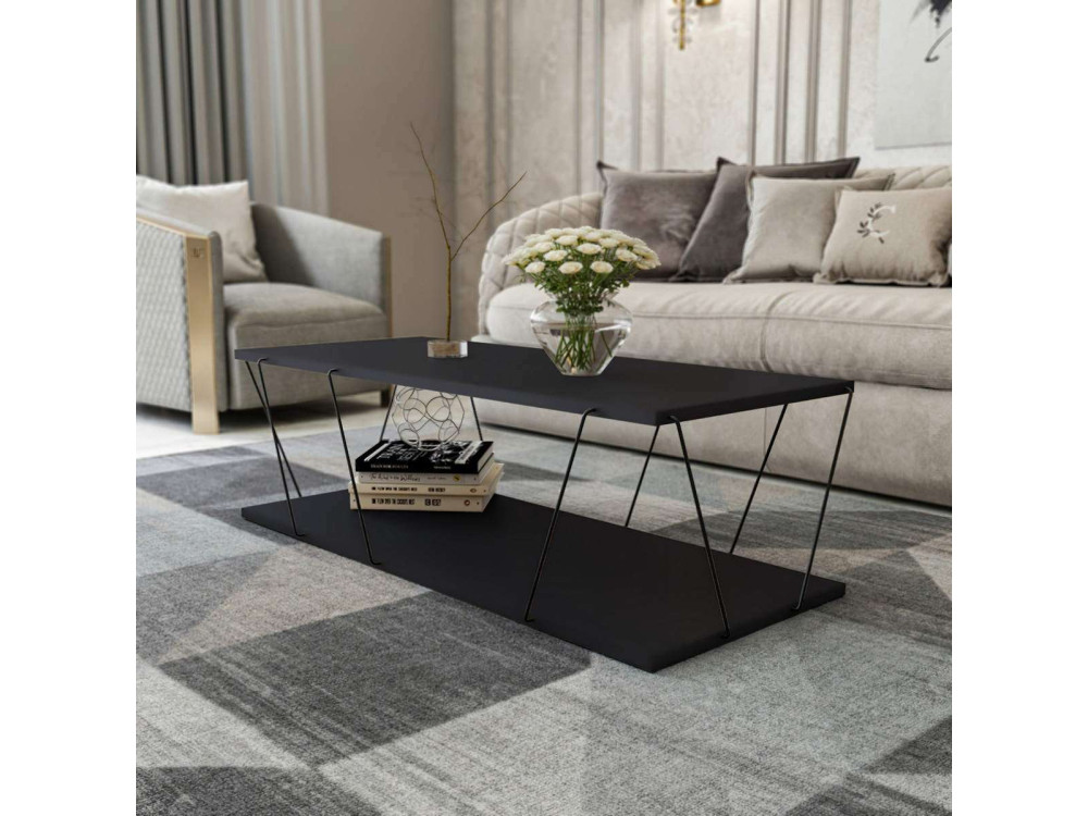Table basse en bois "Zisino" - 120 x 50 x 30 cm - Gris anthracite