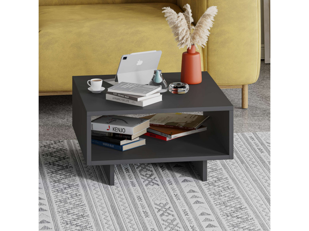 Table basse en bois "Hola" - 60 x 60 x 32 cm - Gris anthracite