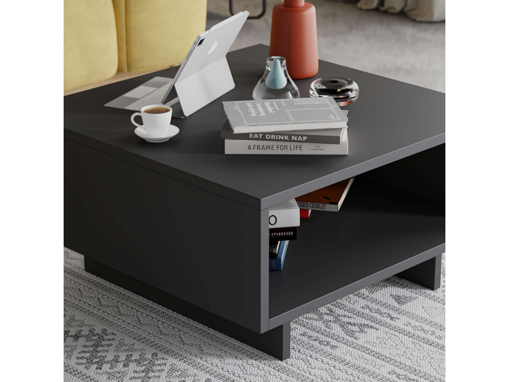 Table basse en bois "Hola" - 60 x 60 x 32 cm - Gris anthracite