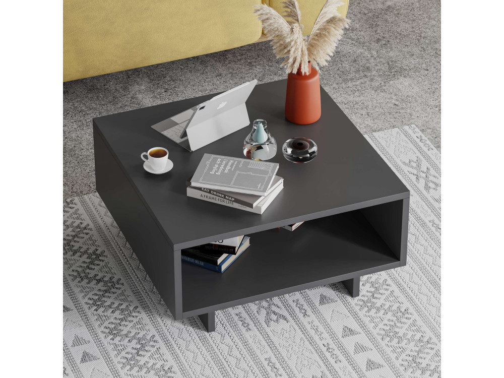 Table basse en bois "Hola" - 60 x 60 x 32 cm - Gris anthracite