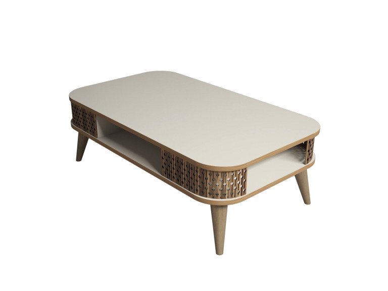 Table basse en bois "Eylül" - 105 x 60 x 34 cm - Crème