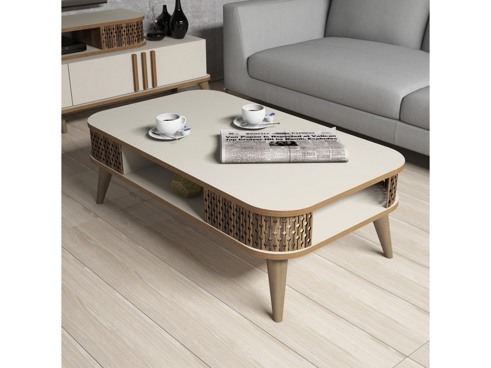 Table basse en bois "Eylül" - 105 x 60 x 34 cm - Crème