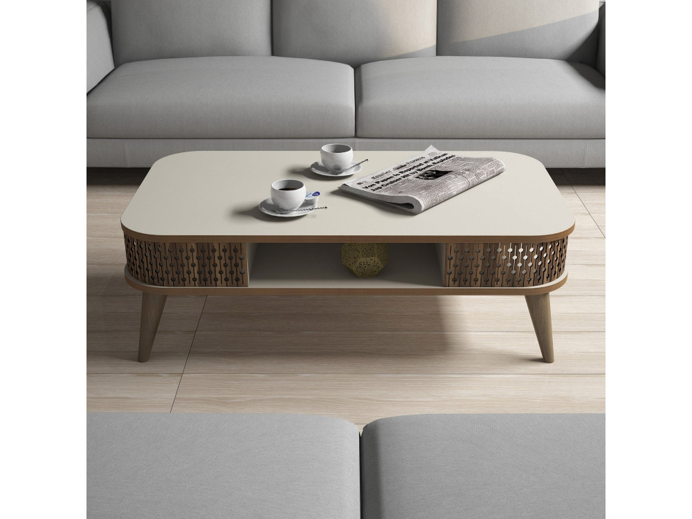 Table basse en bois "Eylül" - 105 x 60 x 34 cm - Crème