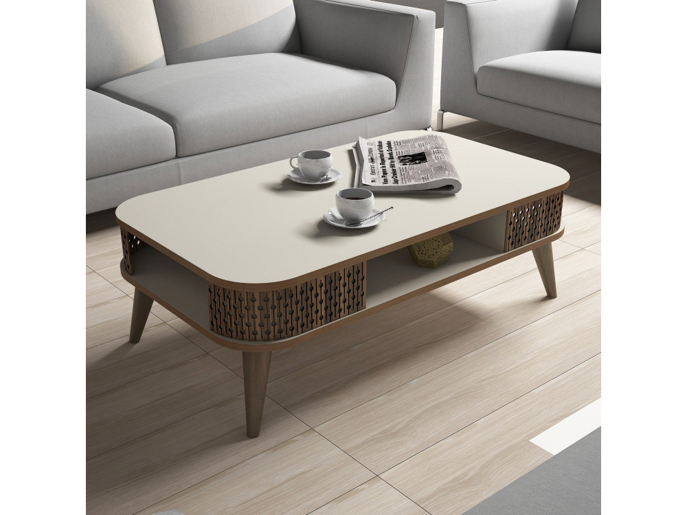 Table basse en bois "Eylül" - 105 x 60 x 34 cm - Crème