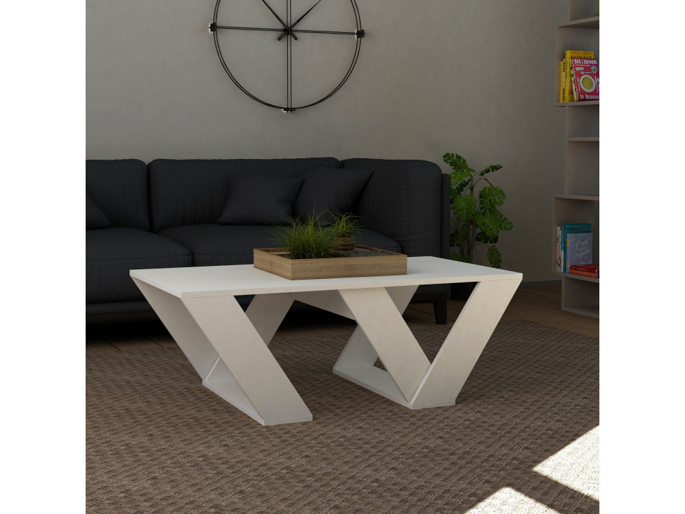 Table basse en bois "Pipra" - 110 x 60 x 40 cm - Blanc