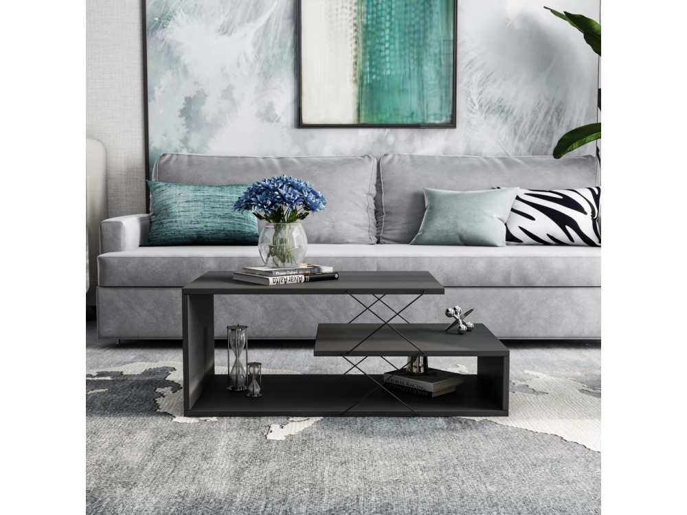 Table basse en bois "Cayenne" - 100 x 50 x 40 cm - Gris anthracite