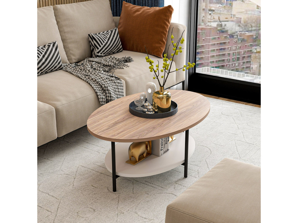 Table basse en bois "Elis" - 90 x 60 x 36 cm - ChêneBlanc