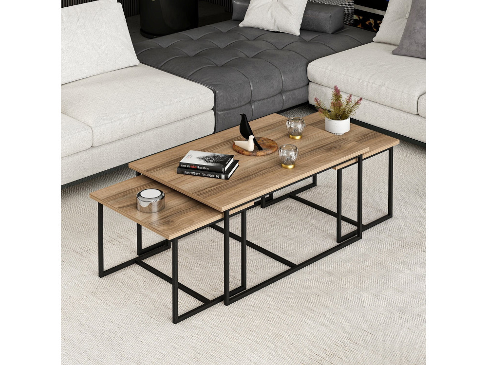 Table gigogne (3 pièces) en bois "Levada" - 90 x 60 x 42 cm - Noyer