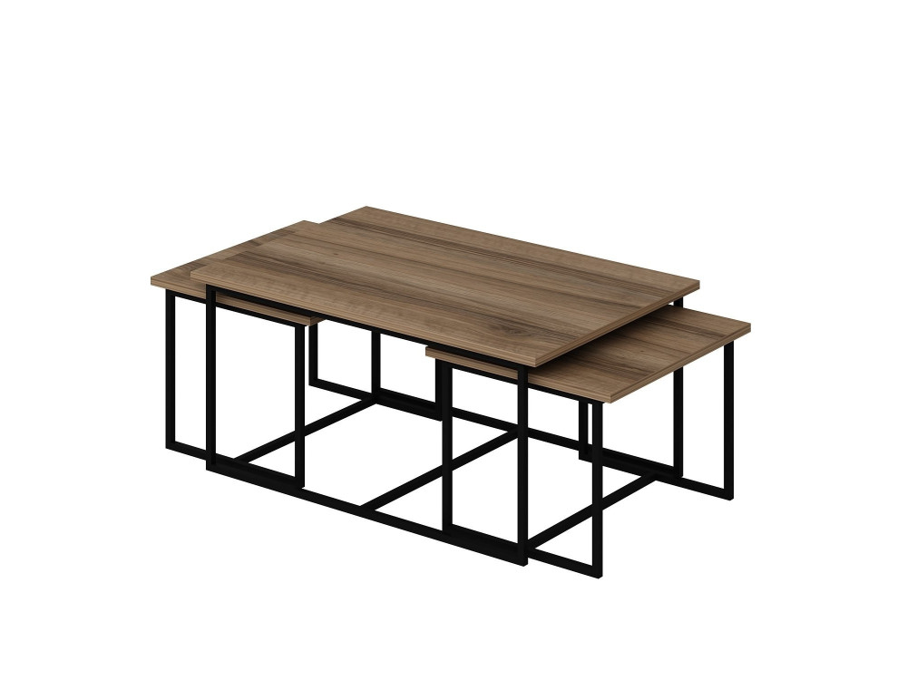 Table gigogne (3 pièces) en bois "Levada" - 90 x 60 x 42 cm - Noyer