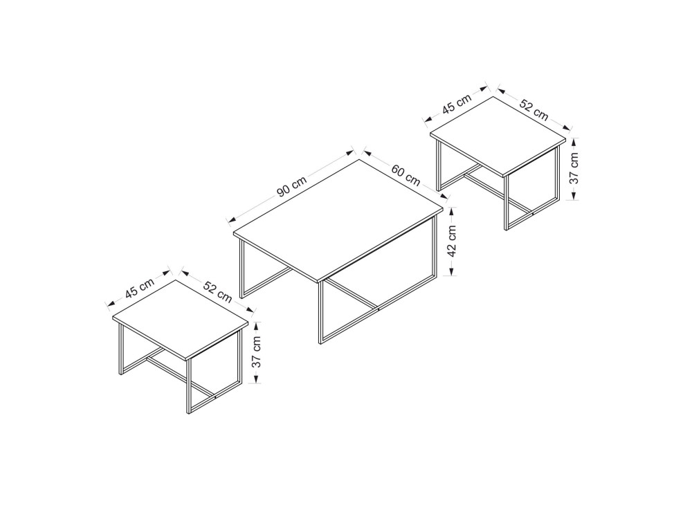 Table gigogne (3 pièces) en bois "Levada" - 90 x 60 x 42 cm - Noyer