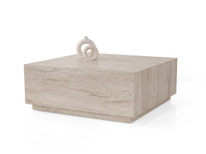 Table basse en bois "Lizbon" - 90 x 90 x 35 cm - Travertin