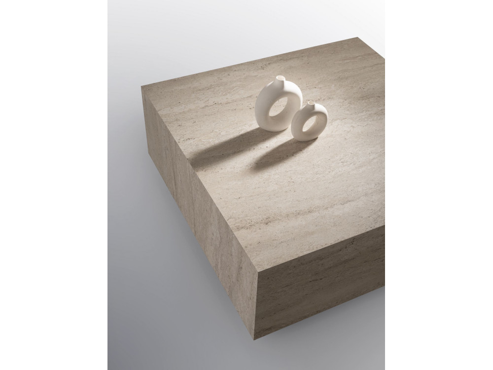 Table basse en bois "Lizbon" - 90 x 90 x 35 cm - Travertin