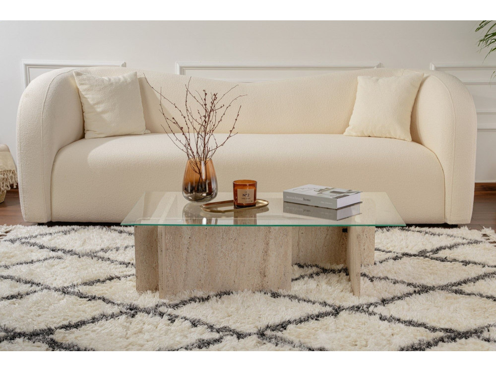 Table basse en bois "Flavio" - 105 x 65 x 30 cm - Travertin