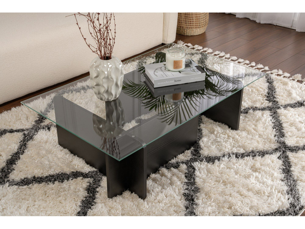 Table basse en verre "Flavio" 105 x 65 x 30 cm - Bois Noir