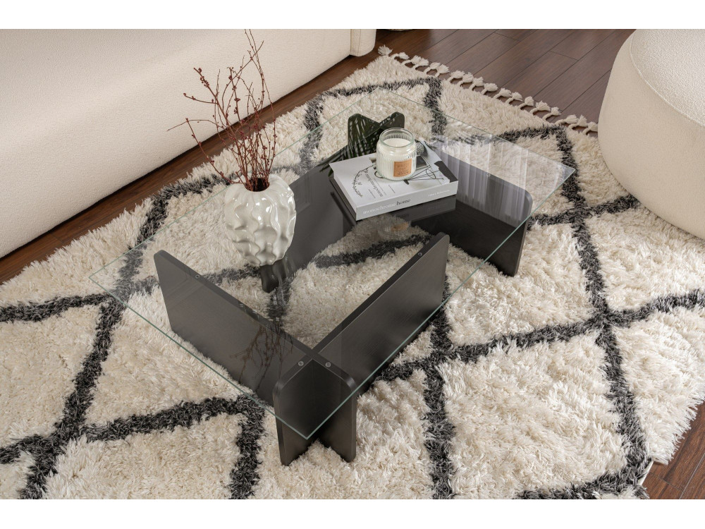 Table basse en verre "Flavio" 105 x 65 x 30 cm - Bois Noir