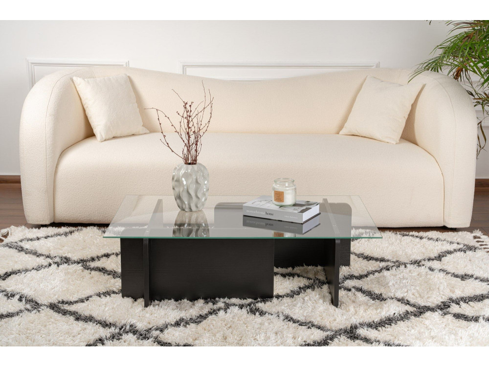 Table basse en verre "Flavio" 105 x 65 x 30 cm - Bois Noir