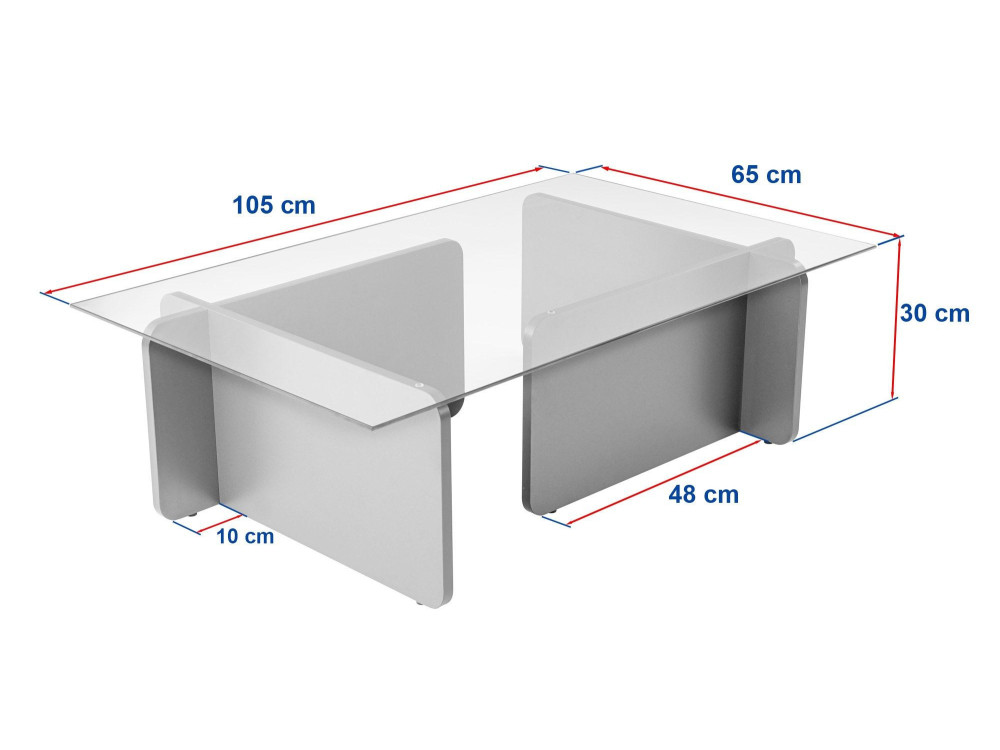 Table basse en verre "Flavio" 105 x 65 x 30 cm - Bois Noir