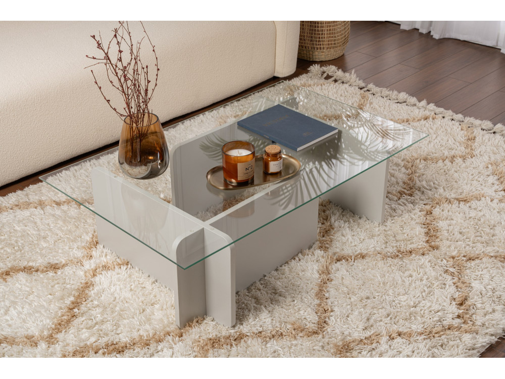 Table basse en verre "Flavio" 105 x 65 x 30 cm - Gris