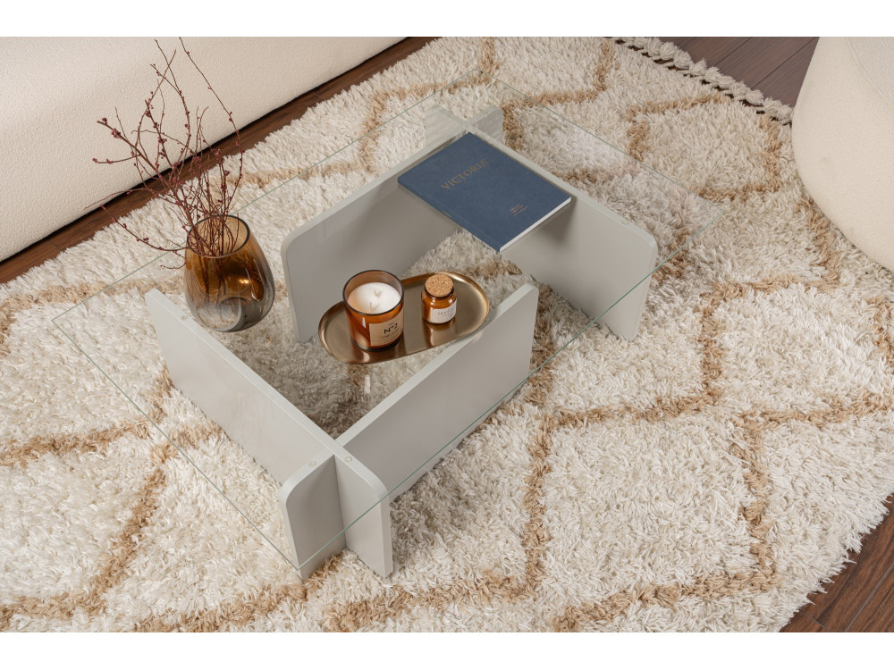 Table basse en verre "Flavio" 105 x 65 x 30 cm - Gris