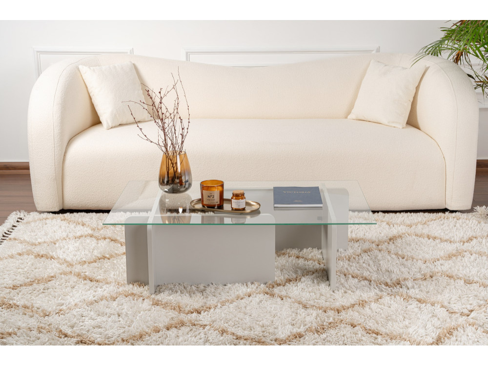 Table basse en verre "Flavio" 105 x 65 x 30 cm - Gris