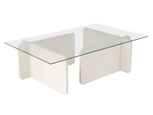 Table basse en verre "Flavio" 105 x 65 x 30 cm - Bois blanc