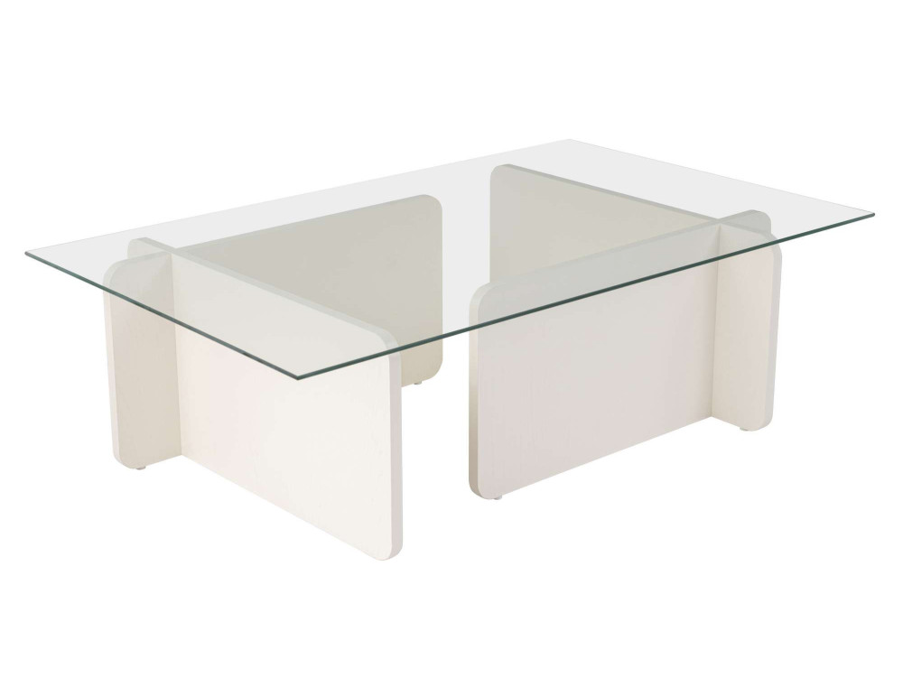 Table basse en verre "Flavio" 105 x 65 x 30 cm - Bois blanc