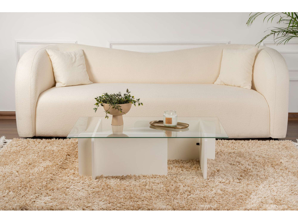 Table basse en verre "Flavio" 105 x 65 x 30 cm - Bois blanc
