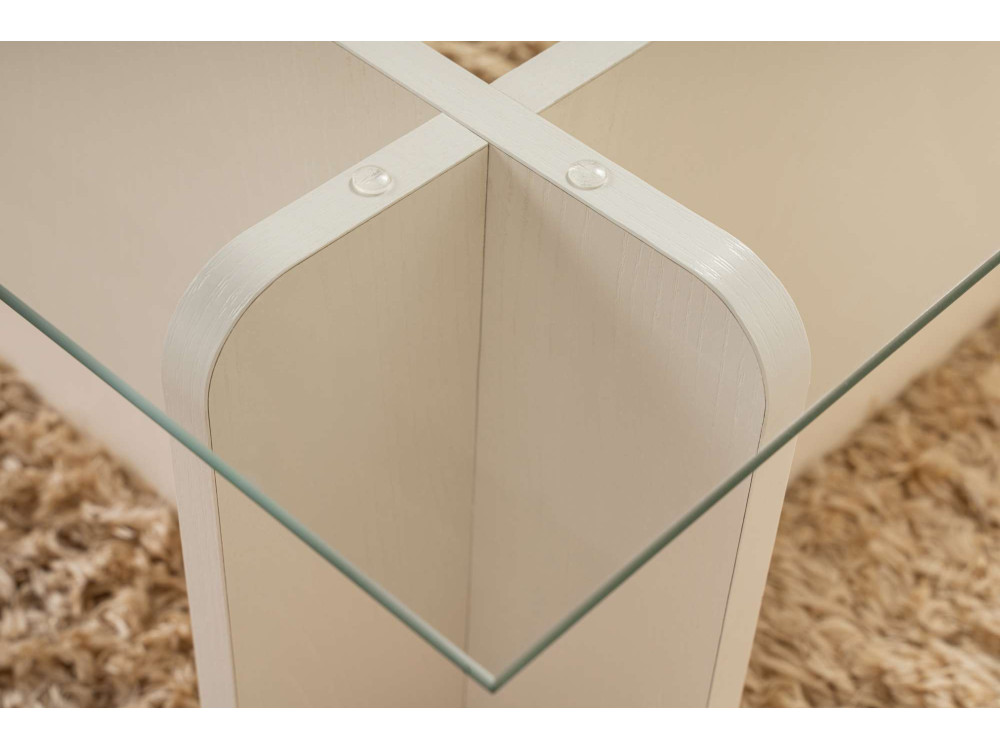Table basse en verre "Flavio" 105 x 65 x 30 cm - Bois blanc