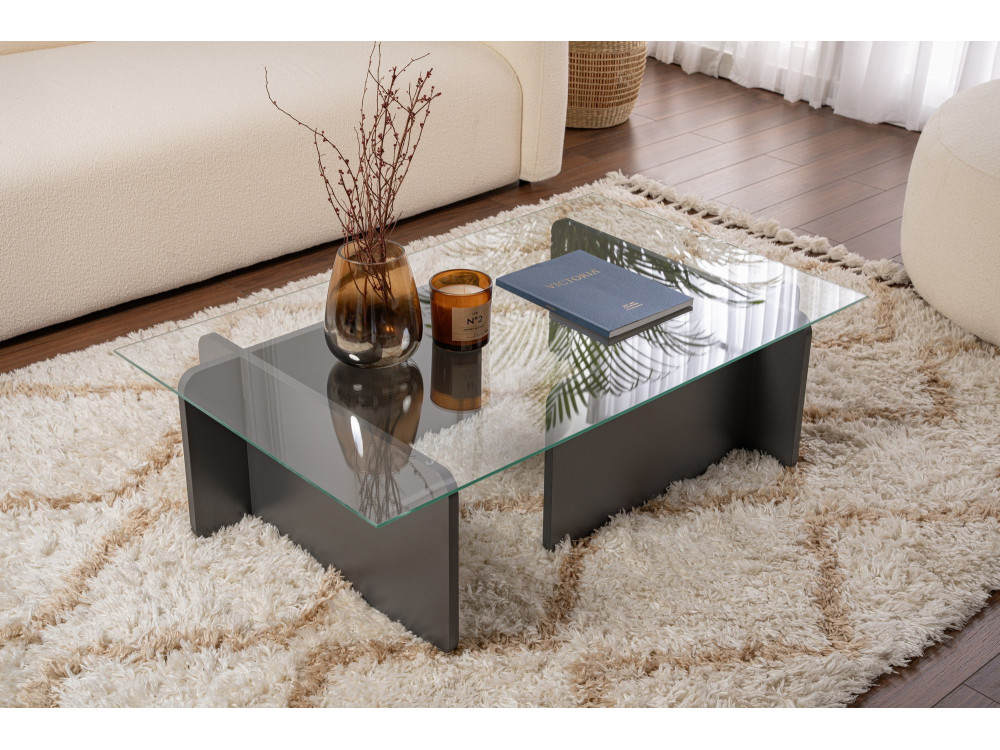 Table basse en verre "Flavio" 105 x 65 x 30 cm - Anthracite