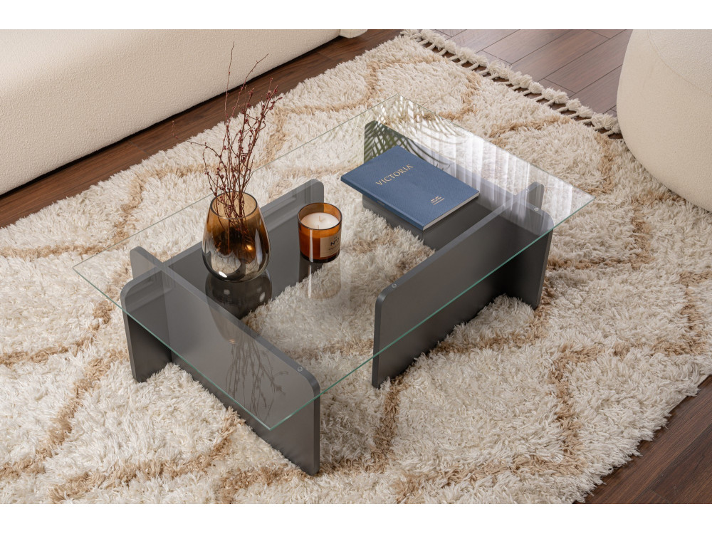 Table basse en verre "Flavio" 105 x 65 x 30 cm - Anthracite