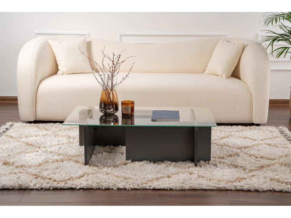 Table basse en verre "Flavio" 105 x 65 x 30 cm - Anthracite