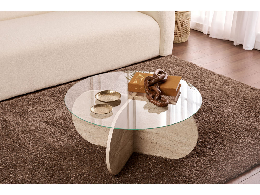 Table basse en bois "Aeris" - 75 x 75 x 35 cm - TravertinTransparent
