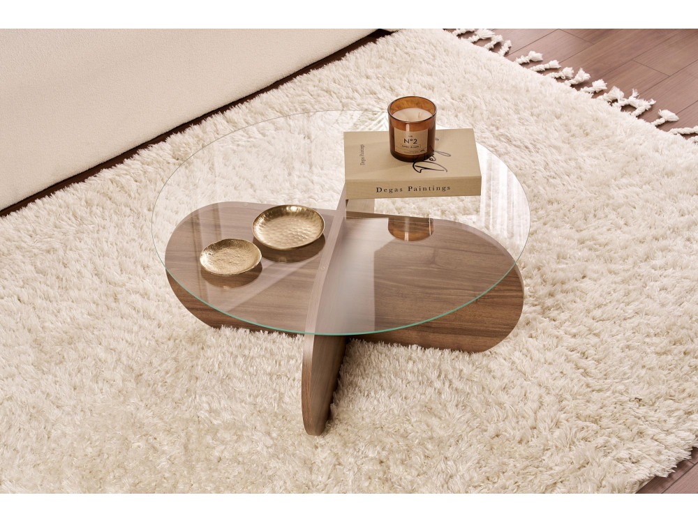 Table basse en bois "Aeris" - 75 x 75 x 35 cm - NoyerTransparent