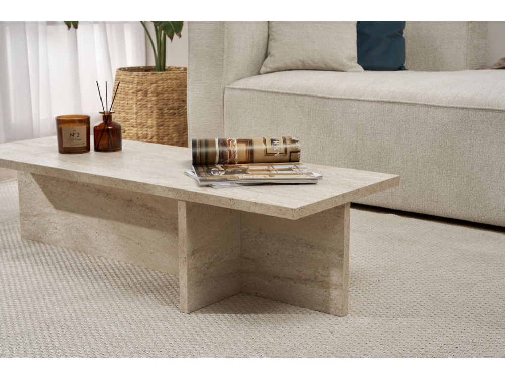 Table basse en bois "Harbor" - 120 x 45 x 30 cm - Travertin