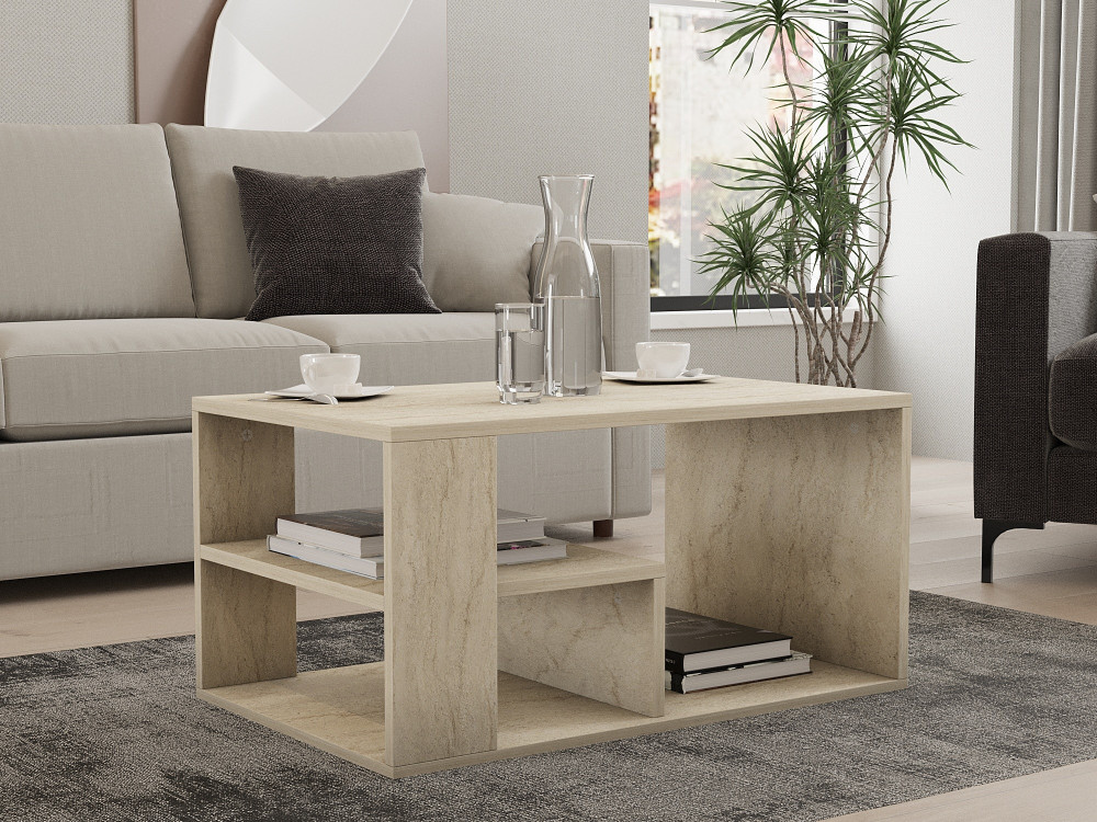 Table basse en bois "Eros" - 80 x 40 x 50 cm - Travertin