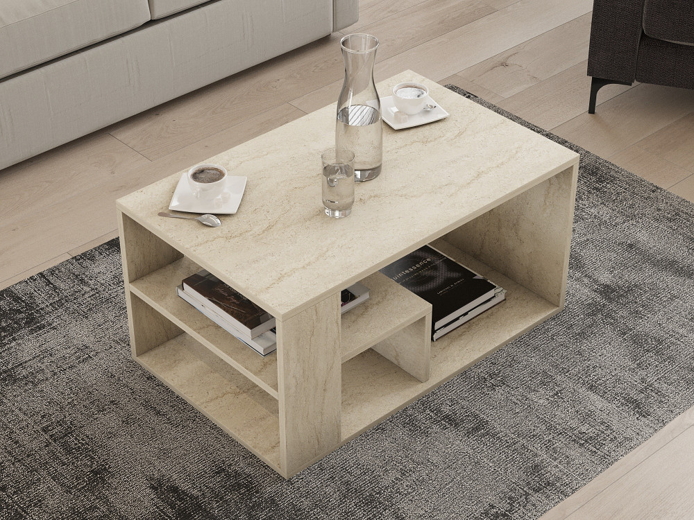 Table basse en bois "Eros" - 80 x 40 x 50 cm - Travertin