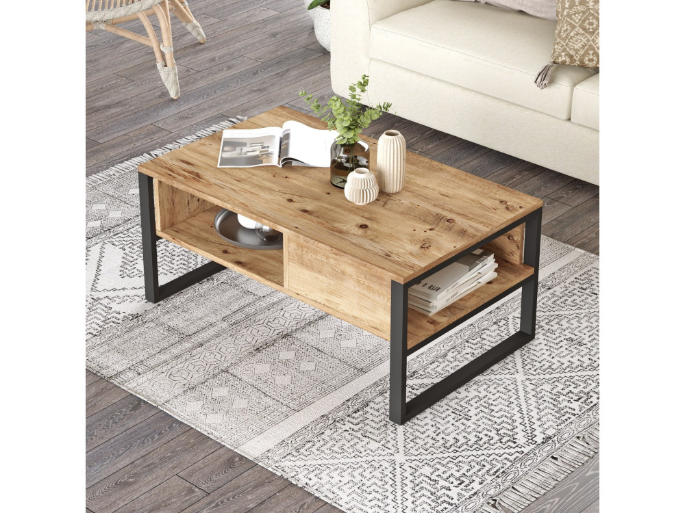 Table basse en bois "ML34" - 100 x 59 x 44 cm - Pin atlantique