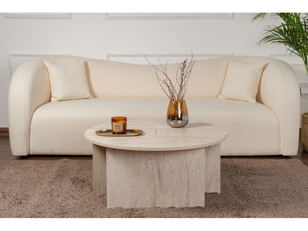 Table basse en bois "Moira" - 90 x 90 x 41 cm - Travertin