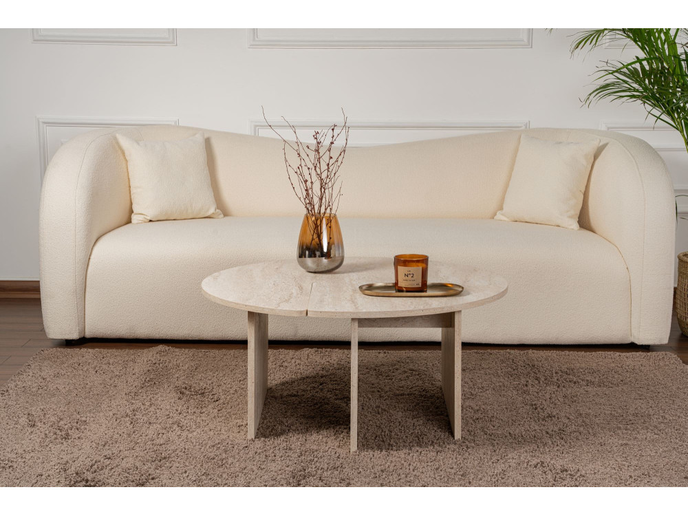 Table basse en bois "Moira" - 90 x 90 x 41 cm - Travertin