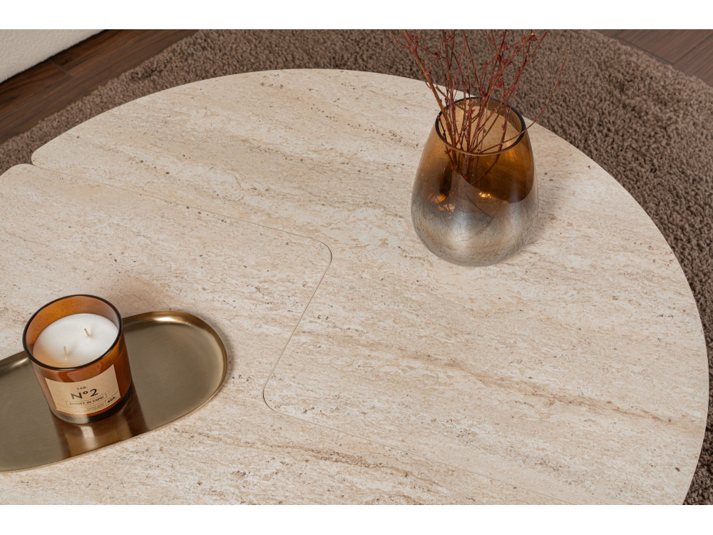 Table basse en bois "Moira" - 90 x 90 x 41 cm - Travertin