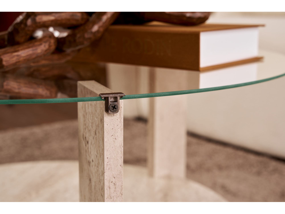 Table basse en bois "Clara" - 75 x 75 x 40 cm - TravertinTransparent