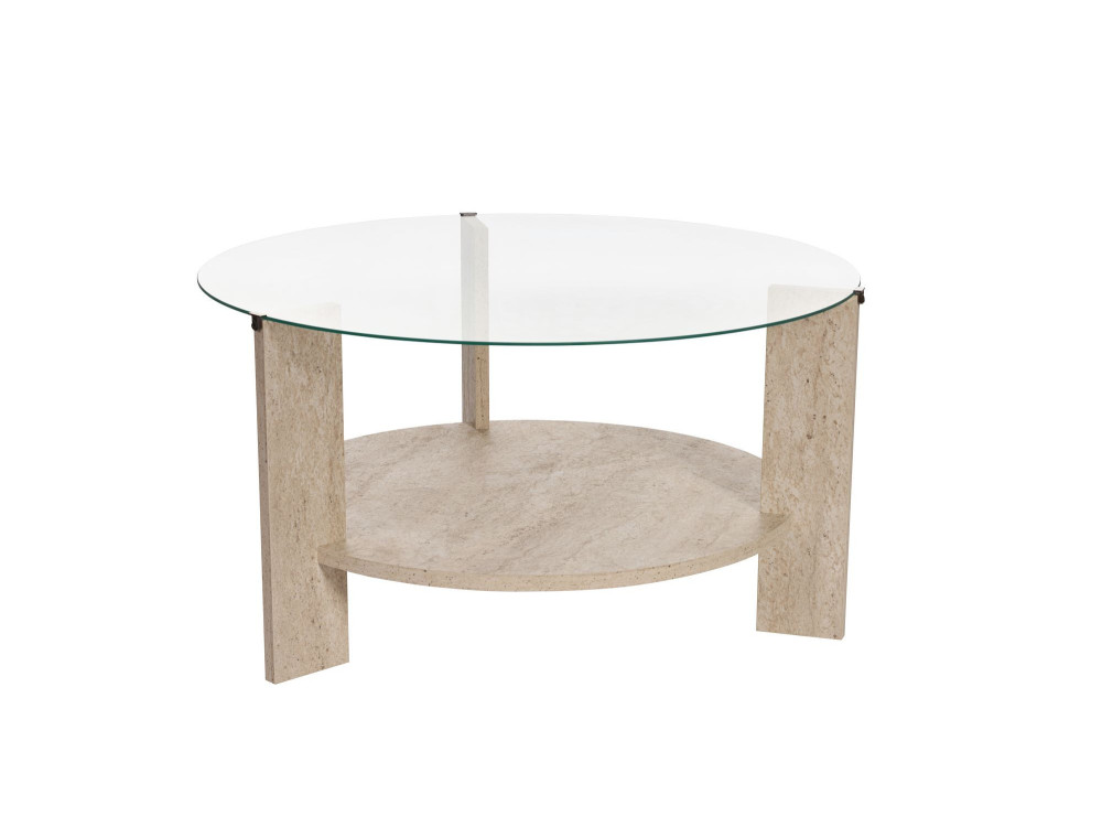 Table basse en bois "Clara" - 75 x 75 x 40 cm - TravertinTransparent
