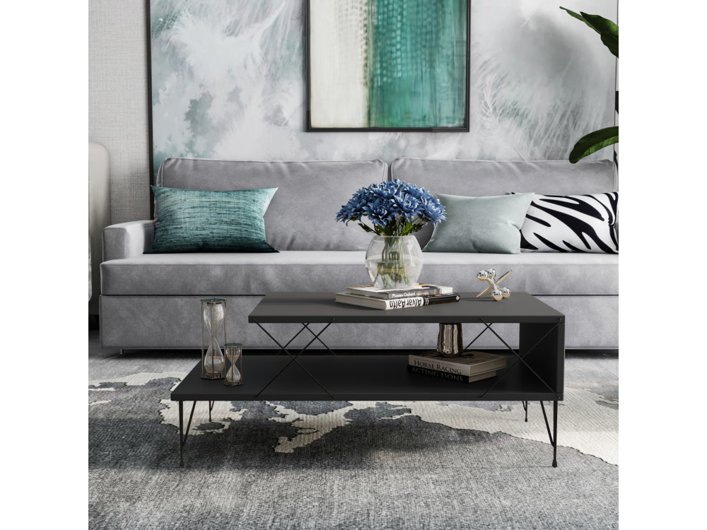 Table basse en bois "Loire" 100 x 50 x 40 cm - Anthracite